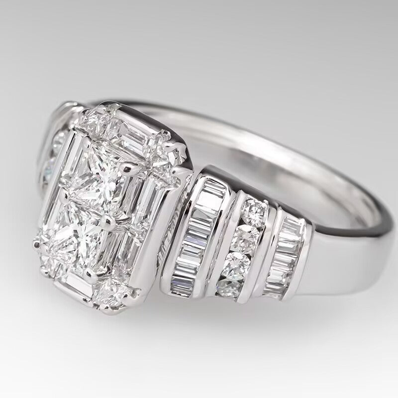 Multi-Stone Statement Ring, Vintage Rectangular Cut Stylish Engagement Proposal Diamond Rings