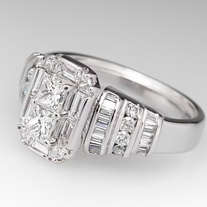 Multi-Stone Statement Ring, Vintage Rectangular Cut Stylish Engagement Proposal Diamond Rings