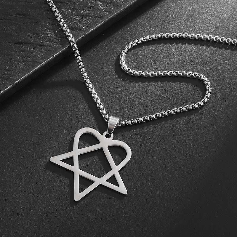 Minimal Hollow Heart Pentagram Pendant Necklace, Gothic Statement Necklace for Men Women