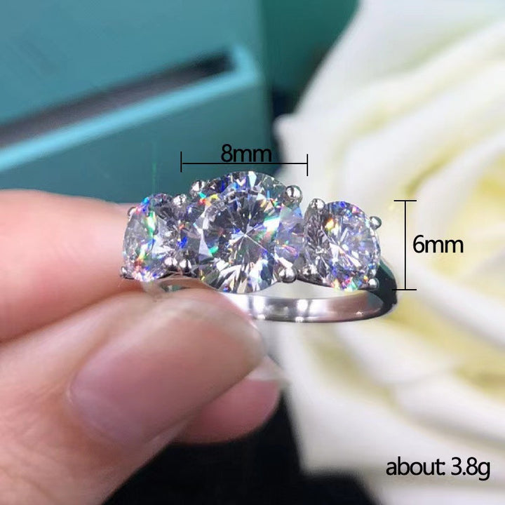 S925 Silver &amp; 14K‑Tone Three-Stone Diamond Promise Ring, Ideal Gift For Her