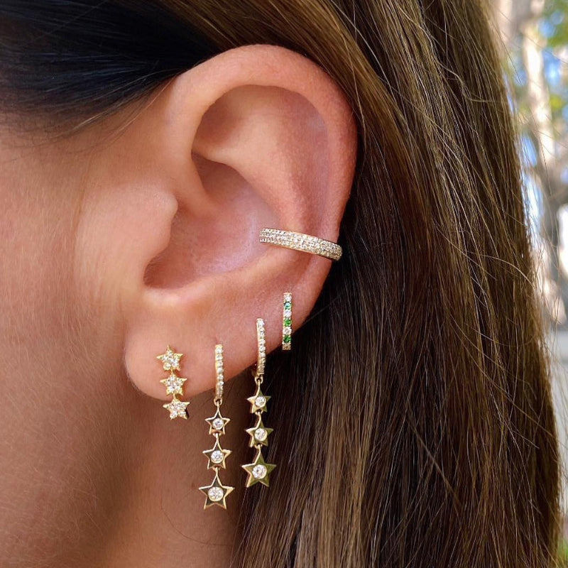 S925/14K Pave‑Set Diamond Huggie Hoop Ear Cuff, Non‑Piercing Clip‑On Earrings For Women's