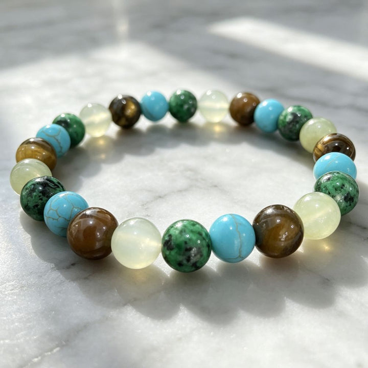 Mixed Natural Stone Beaded Stretch Bracelet, Multi Color Round Gemstone Stackable Wrist Bracelet For Men Women
