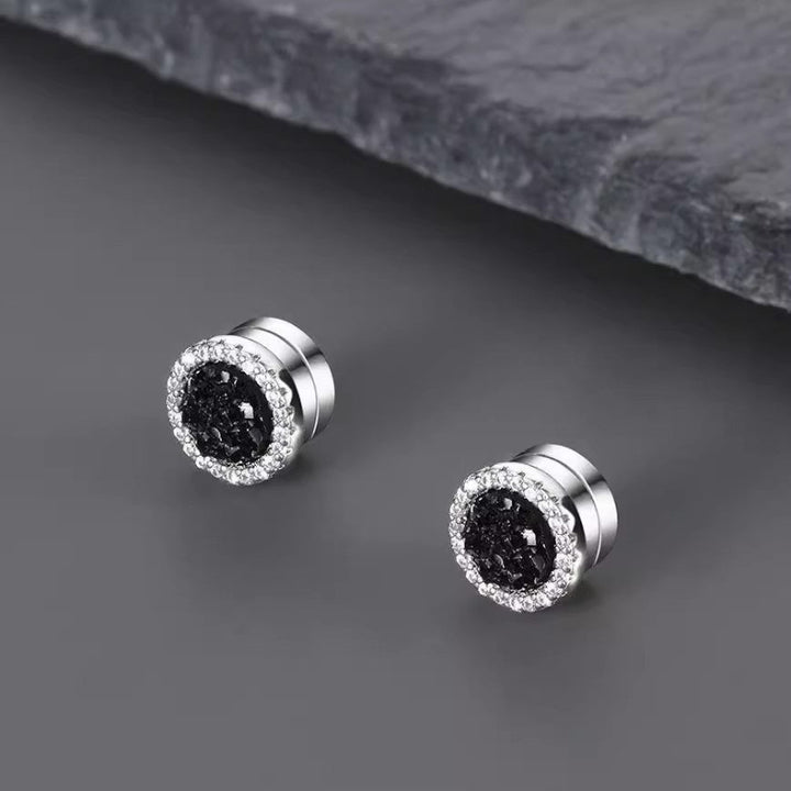 Diamond Cluster Brilliant Magnetic Ear Clips, Men’s Round Halo Magnetic Stud Earrings, No‑Piercing Required