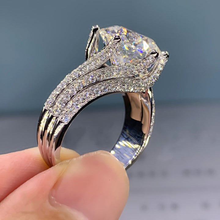 Multi‑Row Pave‑Set Round Cut Diamond Statement Ring, Two‑Tone Finish Women’s Cocktail Ring