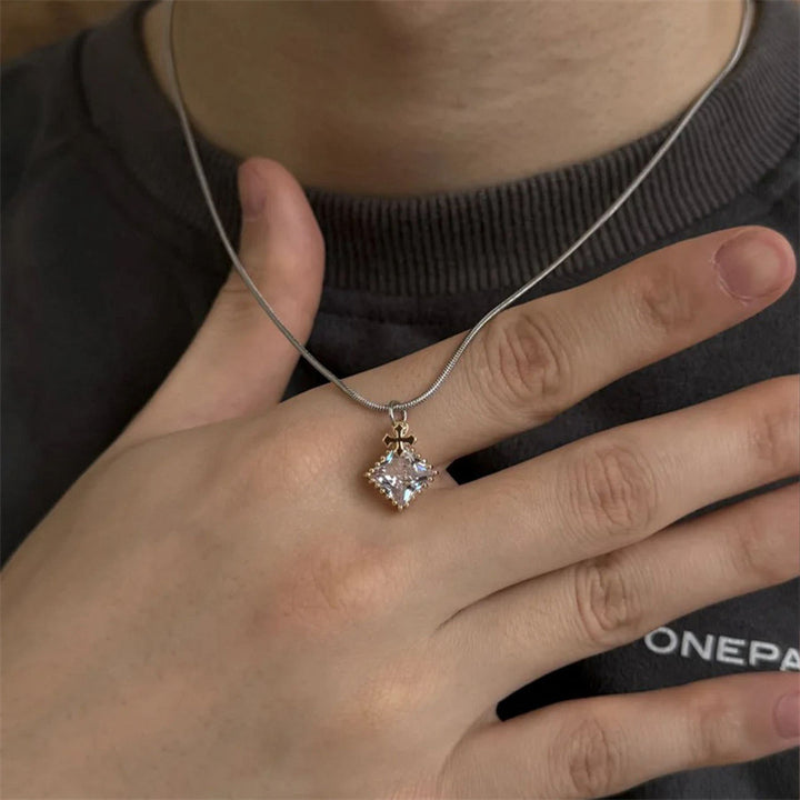 Two‑Tone Cross Diamond Sweater Necklace, Minimalist Gothic Charm Necklace, Ideal Gift for Couples