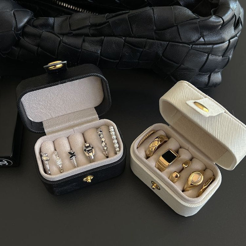 Portable Mini Snap‑Button PU Leather Ring Jewelry Storage Box for Travel Use &amp; Gifting for Jewelry Lovers