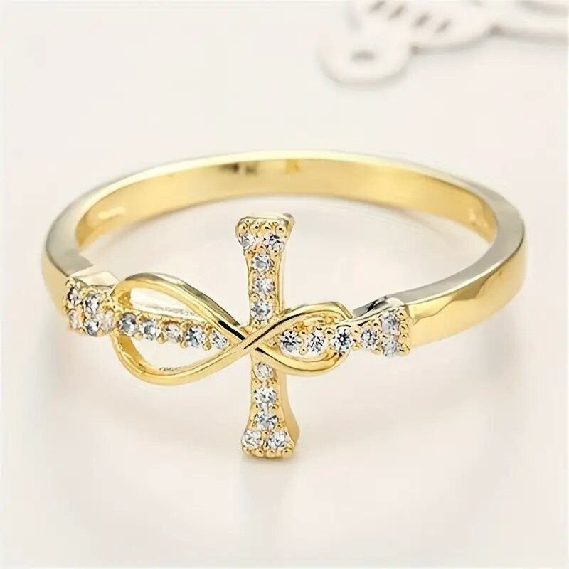 Cross & Infinity Diamond Ring, Two‑Tone Option Women’s Fashion Ring