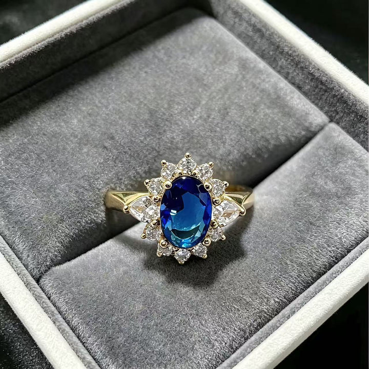 Oval Blue Gemstone Open Adjustable Ring, Ideal for Birthday, Christmas Gift &amp; Daily Wear for Women