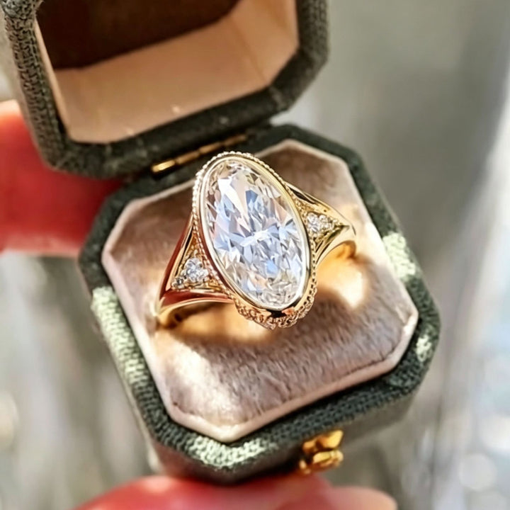 Vintage Oval Cut Open Adjustable Ring, Elegant Halo Statement Ring for Women