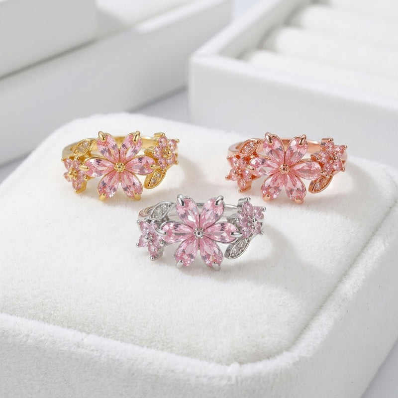 Floral & Bow Diamond Statement Rings, Tone Romantic Whimsical Adjustable open design