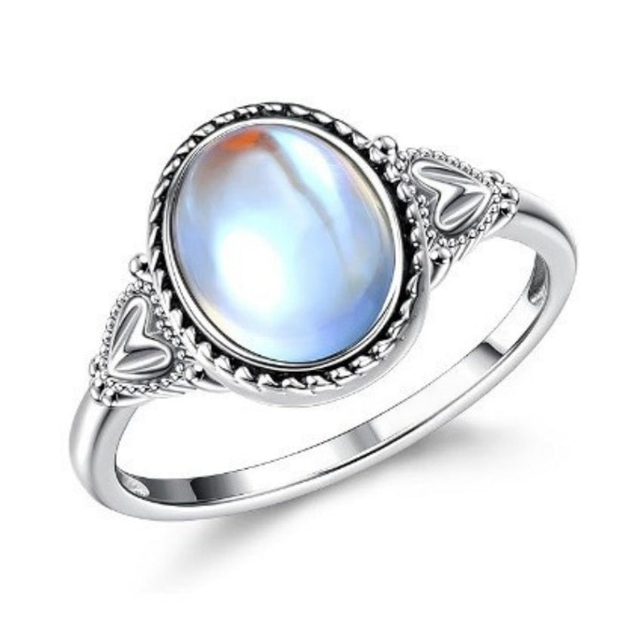 Vintage Oval Cabochon Stone Ring, Retro Pattern Statement Ring for Women, Boho Elegant Jewelry