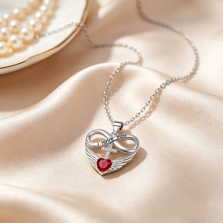 Infinity Heart Cross Angel Wing Necklace, 12 Birthstone For Women Collarbone necklace