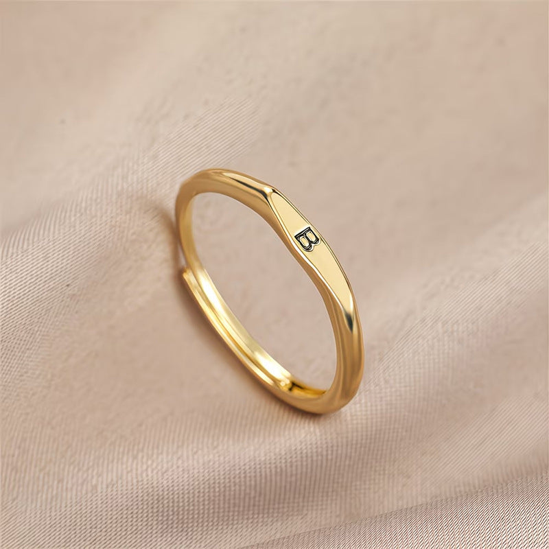 Custom 26 Initial Adjustable Stackable Ring, 14K Gold Dainty Tiny Minimalist Personalized Women Promise Band