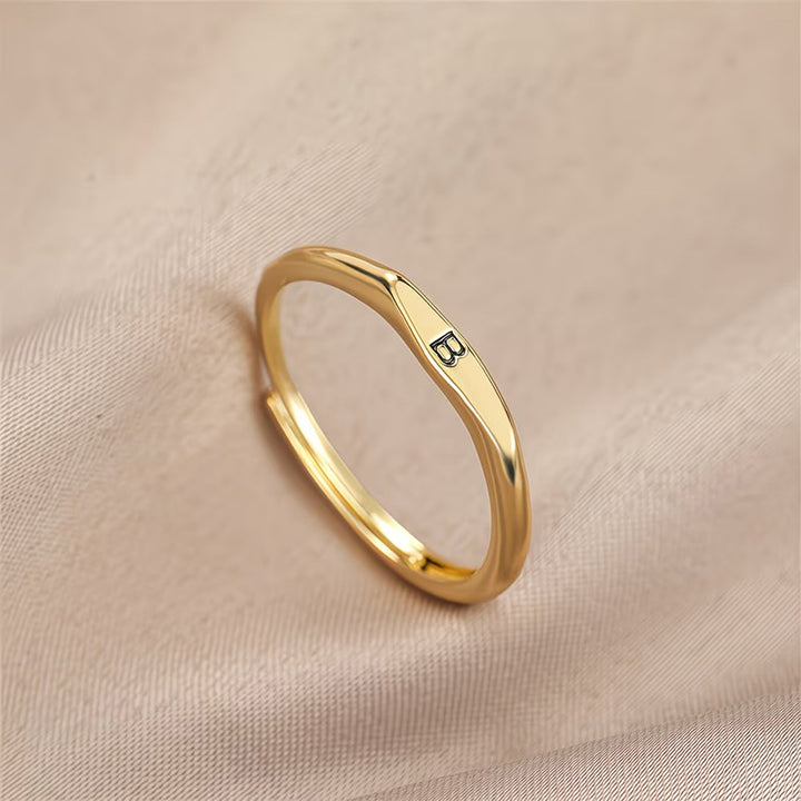 Custom 26 Initial Adjustable Stackable Ring, 14K Gold Dainty Tiny Minimalist Personalized Women Promise Band