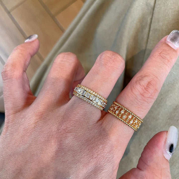 Vintage Stackable Open Ring Set, Sparkly Paved Diamond Rings for Women