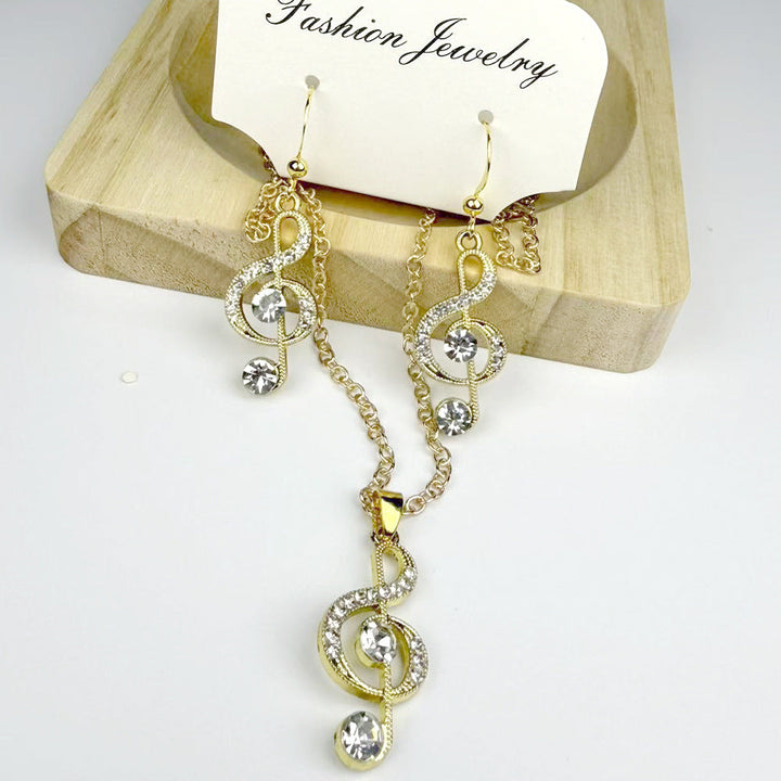 Treble Clef Diamond Jewelry Set, Music Note Dangle Earrings & Pendant Necklace, Music Lover Gift