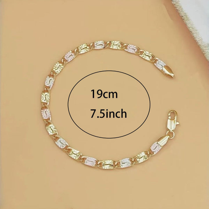 Embossed Sunflower Flat Link Bracelet, Classic Figaro Chain Dainty Stackable Women Daily Minimalist Wrist Jewelry