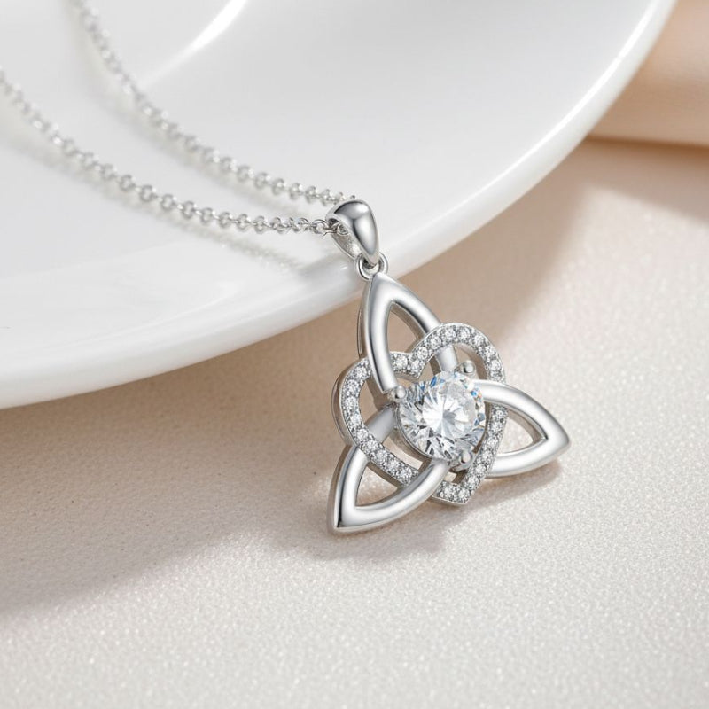 Celtic Trinity Knot Heart Birthstone Necklace, Hypoallergenic Women Sentimental Pendant
