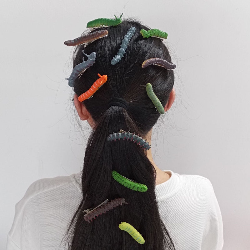 12  Pieces Realistic Caterpillar Bug Alligator Hair Clips, Funny Halloween Party Statement Hair Accessories
