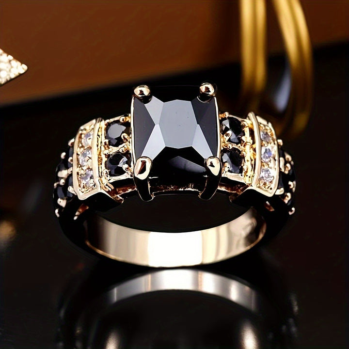 Vintage Rectangular Stone Statement Ring, Elegant Wide Band Cocktail Ring for Men Women