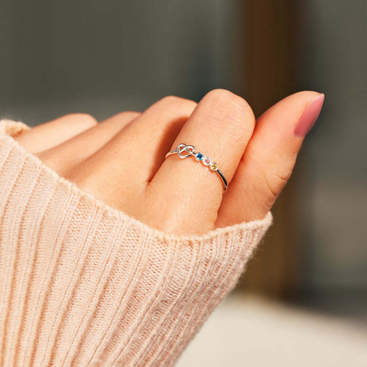 Adjustable Opening Interlocked Infinity Heart Stackable Ring, Dainty Personalized Family Promise Ring For Women