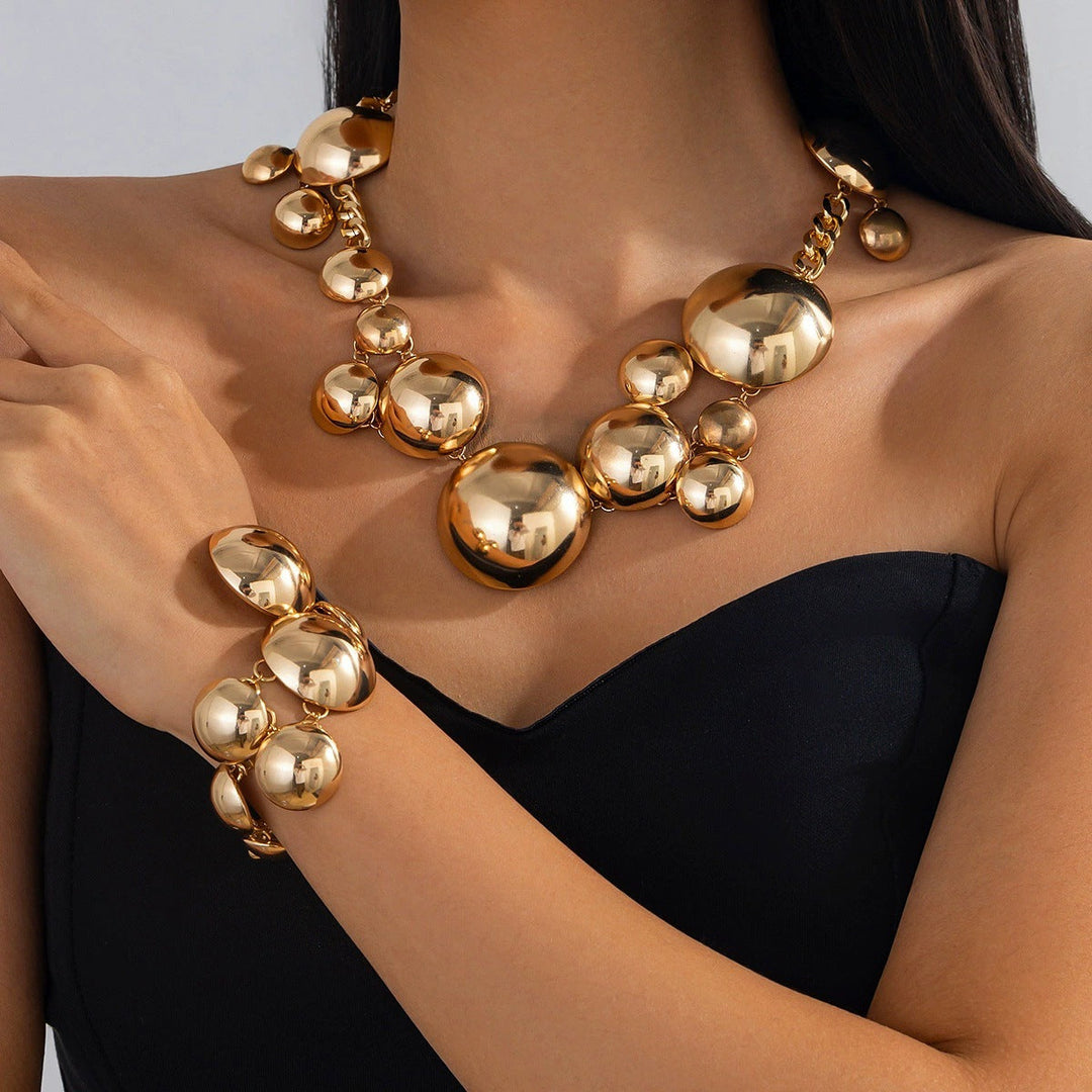 Oversized Dome Jewelry Set, Bold Statement Bib Necklace & Bracelet