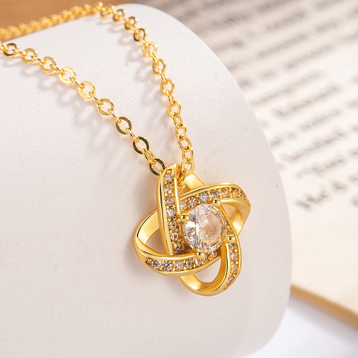Interwoven Knot Diamond Pendant Necklace, Luxury Style Lucky Clavicle Chain Women Necklace