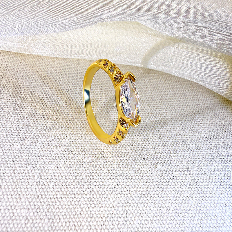 Elegant Marquise Cut Statement Ring, Versatile Sparkling Diamond Ring for Women