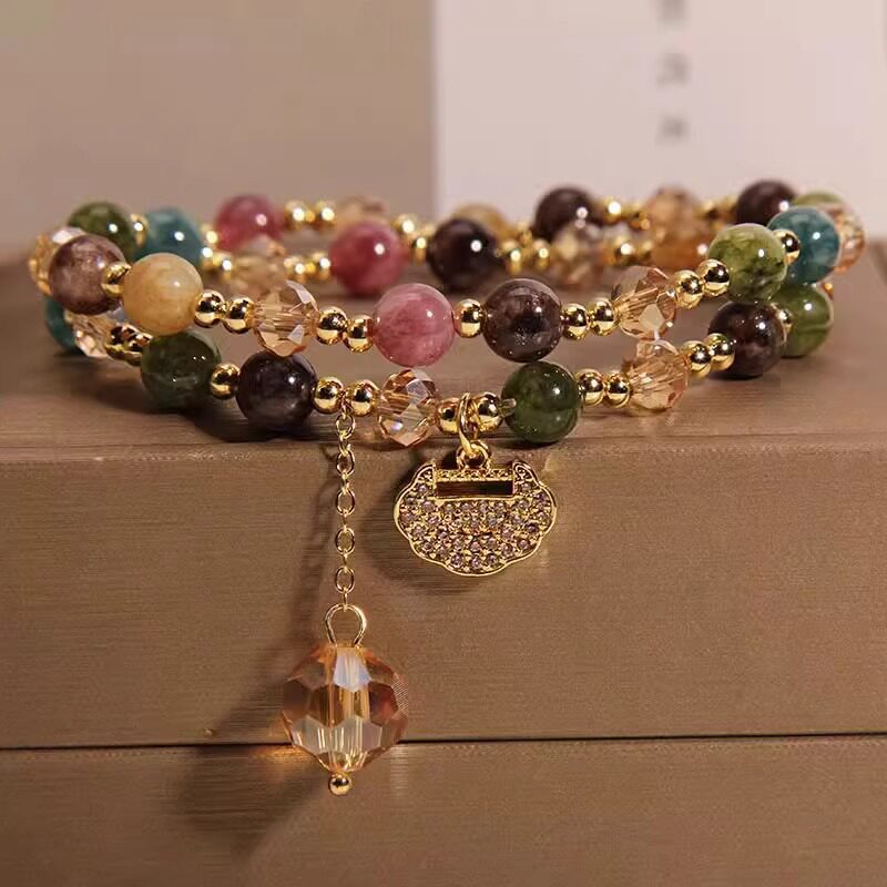 Multi‑Layer Natural Stone Bracelet With Longevity Lock Bracelet Great Gifts For Best Friends