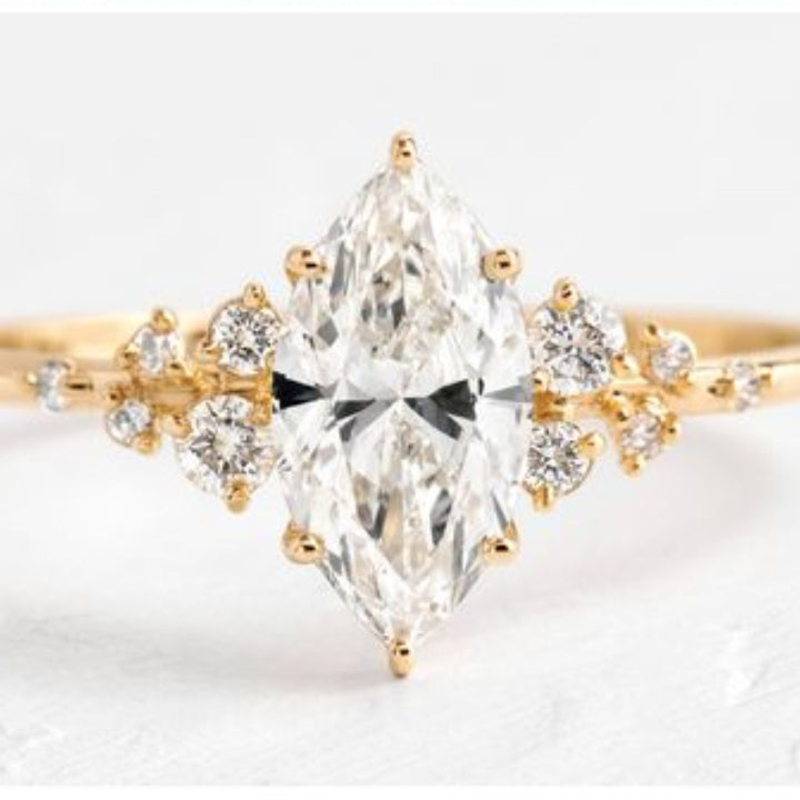 Marquise Diamond Vine Branch Yellow Engagement Ring, Dainty Nature Inspired Floral Promise Ring