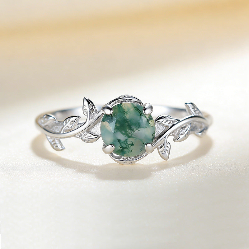 Nature Leaf Moss Agate Adjustable Open Ring, Perfect for Birthday&amp; Daily Wear for Women