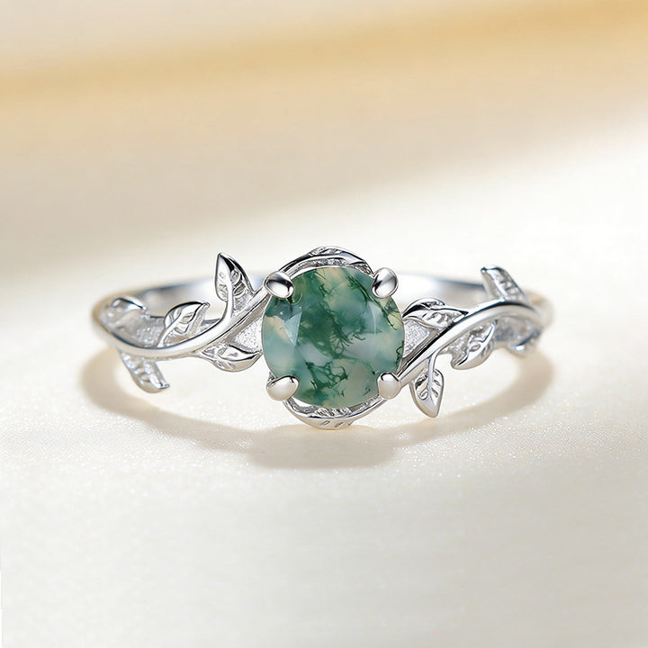 Nature Leaf Moss Agate Adjustable Open Ring, Perfect for Birthday&amp; Daily Wear for Women