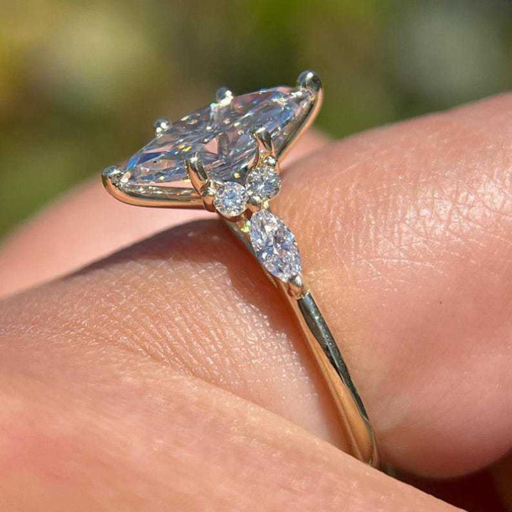 Marquise Cut Three Stone Diamond Engagement Ring, Pear Accent Bridal Promise Ring For Women