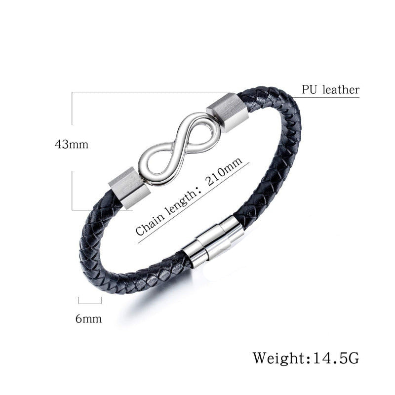 Infinity Symbol Braided Leather Bracelet With Gift Card, Meaningful Gift Choice For Men
