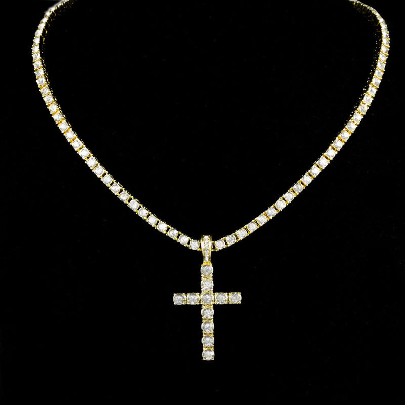 Iced Diamond Cross Tennis Chain, Faith Inspired Hip Hop Pendant Set