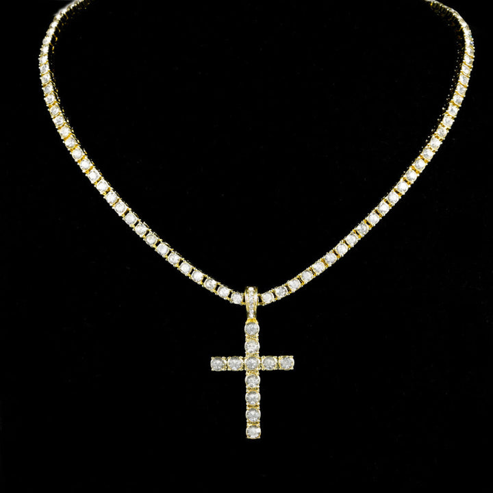 Iced Diamond Cross Tennis Chain, Faith Inspired Hip Hop Pendant Set