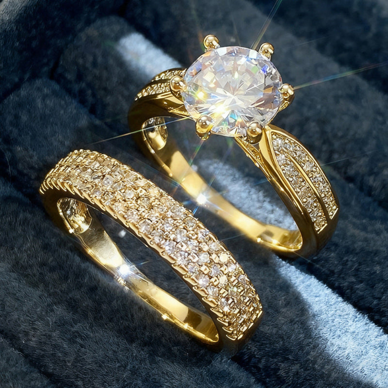Vintage Matching Rings for Men and Women, Twisted Split‑Shank Engagement &amp; Pave Eternity Ring