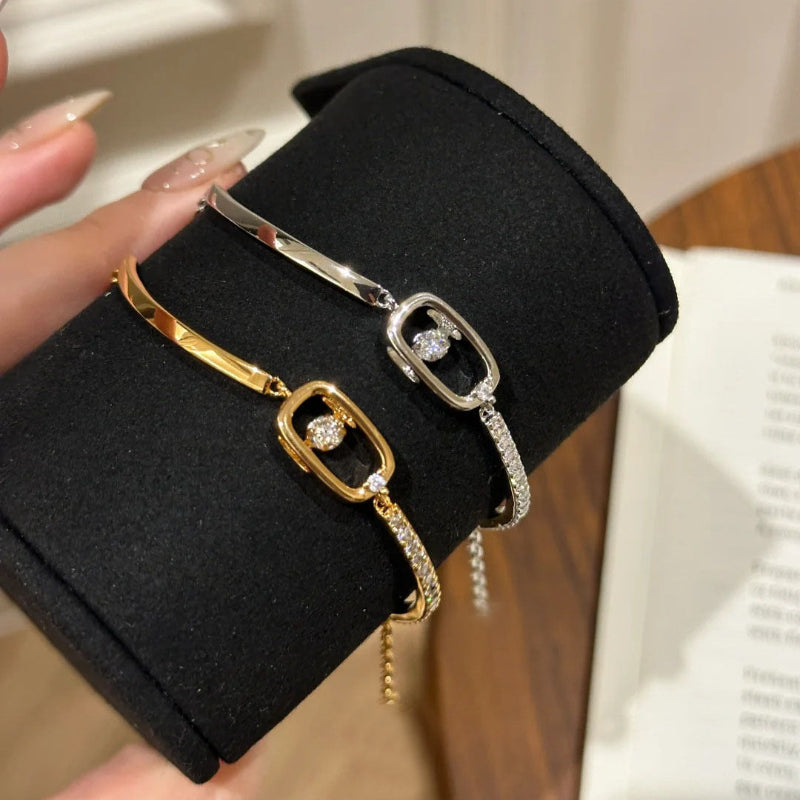 Geometric Open‑Frame Floating Diamond Bangle Bracelet, Unique and Chic Women&