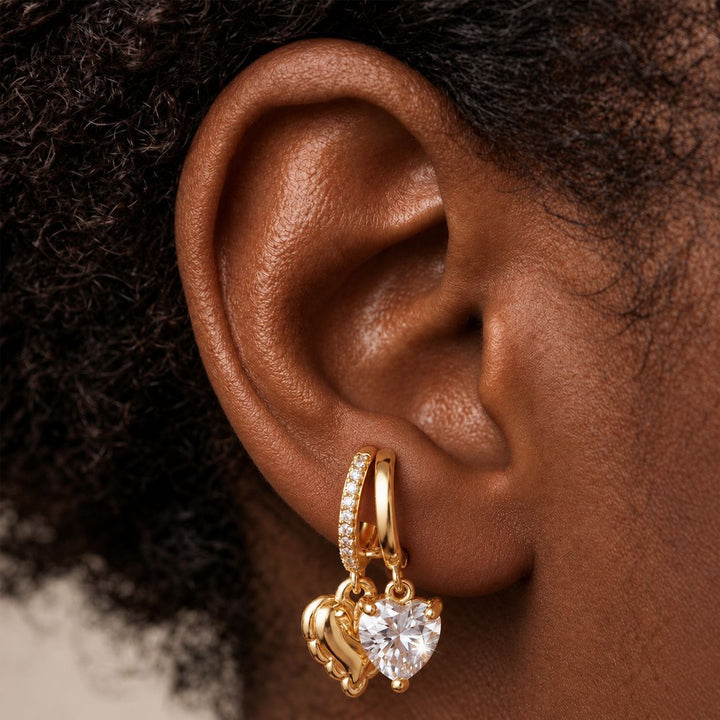 Heart Shape Drop Huggie Earrings, Sparkling Dangle Ear Jewelry for Women