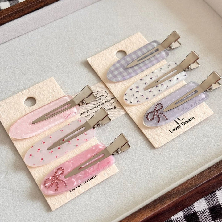 Pastel Gingham Bow Rhinestone Snap Hair Clips, Coquette Dainty Non-Slip Bang Barrettes Multipack