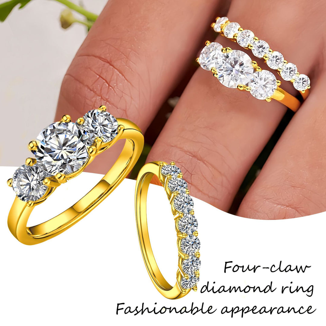 "Three Lives, Three Worlds" Ring Set, Classic Round Diamond Wedding Band &amp; Engagement Ring