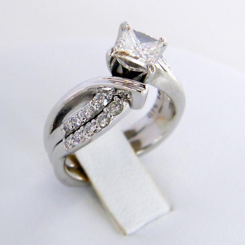 Set with Diamonds Engagement Ring, Twisted Split Bridal Promise Band