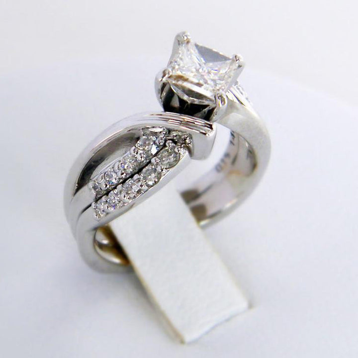 Set with Diamonds Engagement Ring, Twisted Split Bridal Promise Band