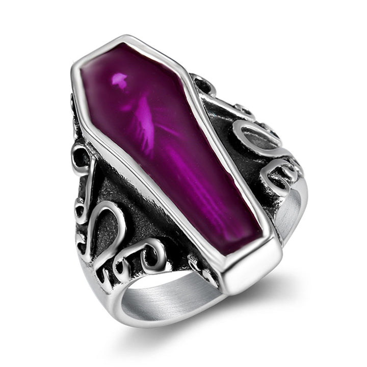 Gothic Coffin‑Shape Statement Ring, Vintage Scroll Engraved Dark‑Style Unisex Band Ring