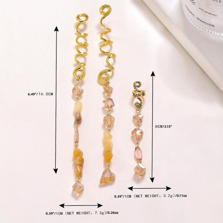 Gemstone Long Tassel Hair Coil, Bohemian Layered Beaded Twisted Hair Jewelry