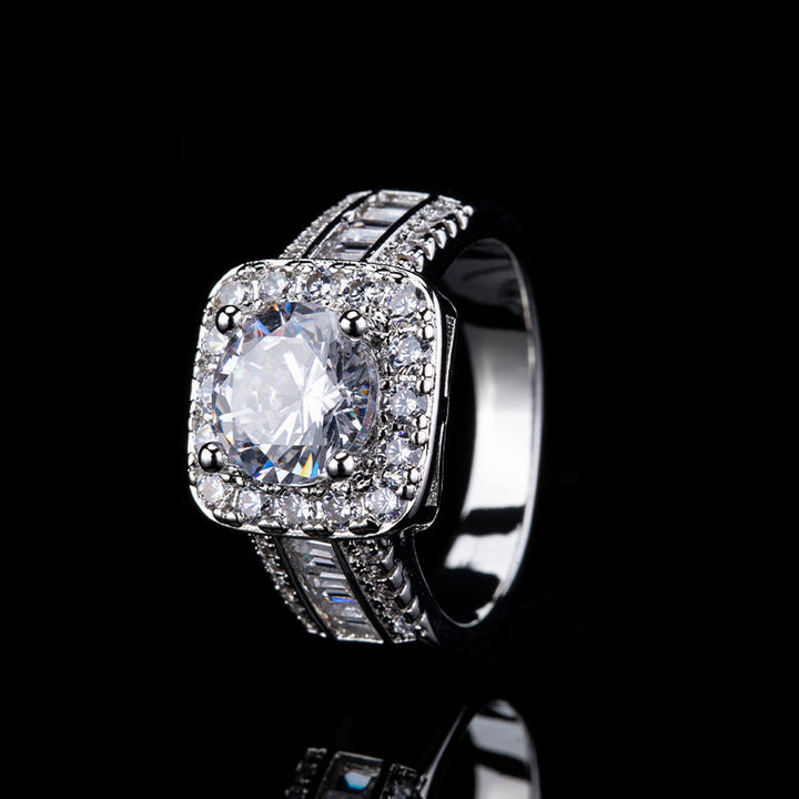 Round Cut Halo Engagement Ring, Baguette Diamond Ring for Formal Attire for Women