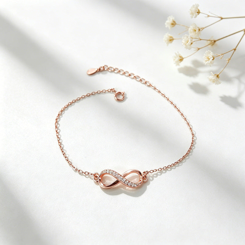 Set with Diamond Infinity Symbol Dainty Bracelet, Adjustable Forever Love Wrist Chain