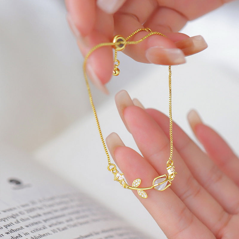 Tulip Floral Jewelry Set, Dainty Flower Necklace Ring Bracelet, Tone Elegant Stackable Accessories