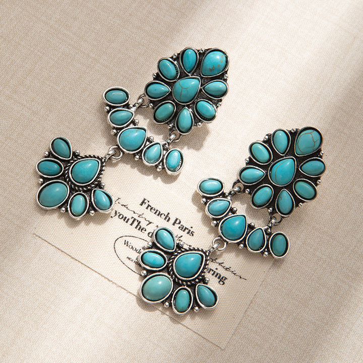 Turquoise Gemstone Earrings, High-End Women's Retro Bohemian Ethnic Style Earrings