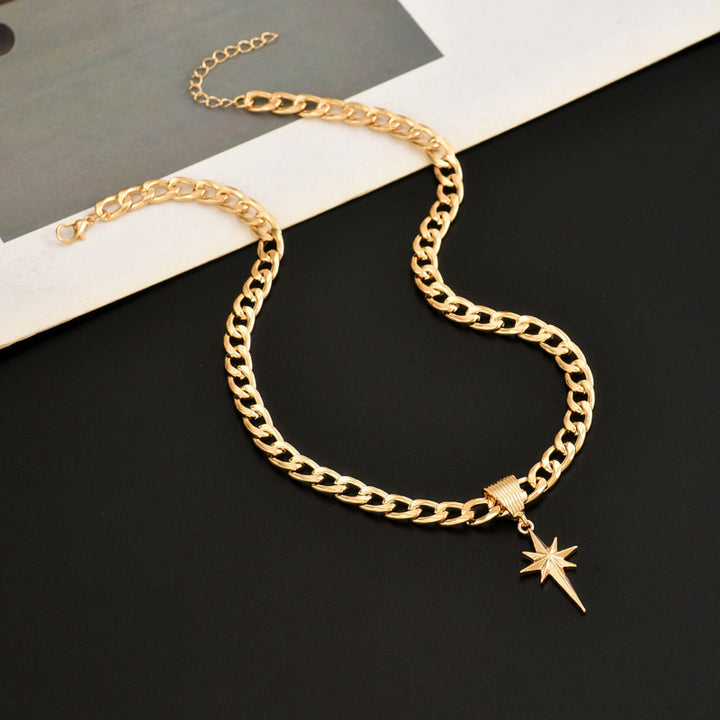 North Star Pendant Curb Chain Necklace, Minimalist Y2K Street Stackable Women Statement Jewelry